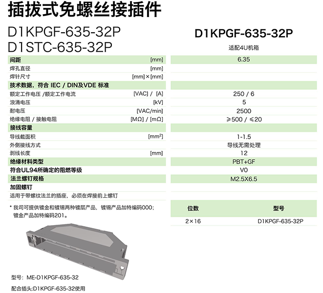 插拔式免螺絲接插件D1KPGF-635-32P(圖1)