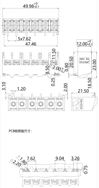 柵板式端子臺GT2.5-762-06P(圖1)