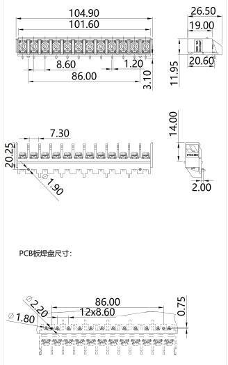 柵板式端子臺GT2.5-860-12P(圖1)