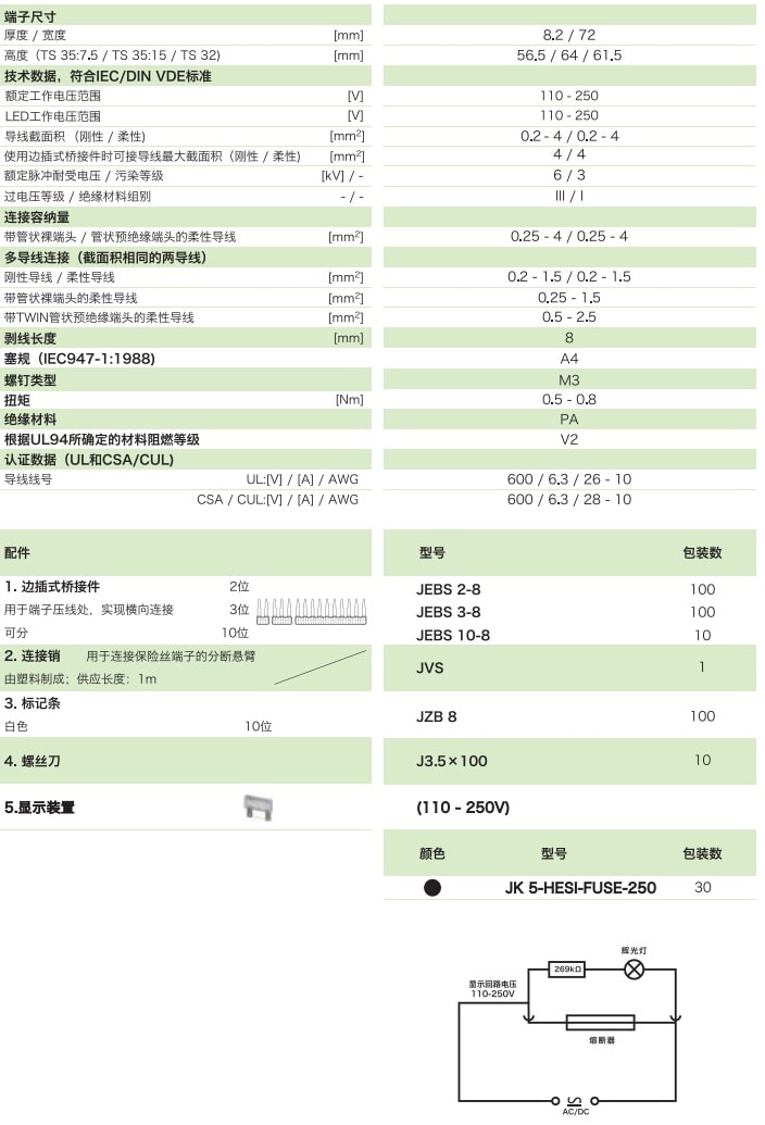 分?jǐn)嘈凼奖ｋU絲端子 JK5-HESI-FUSE-250(帶發(fā)光顯示)(圖1)